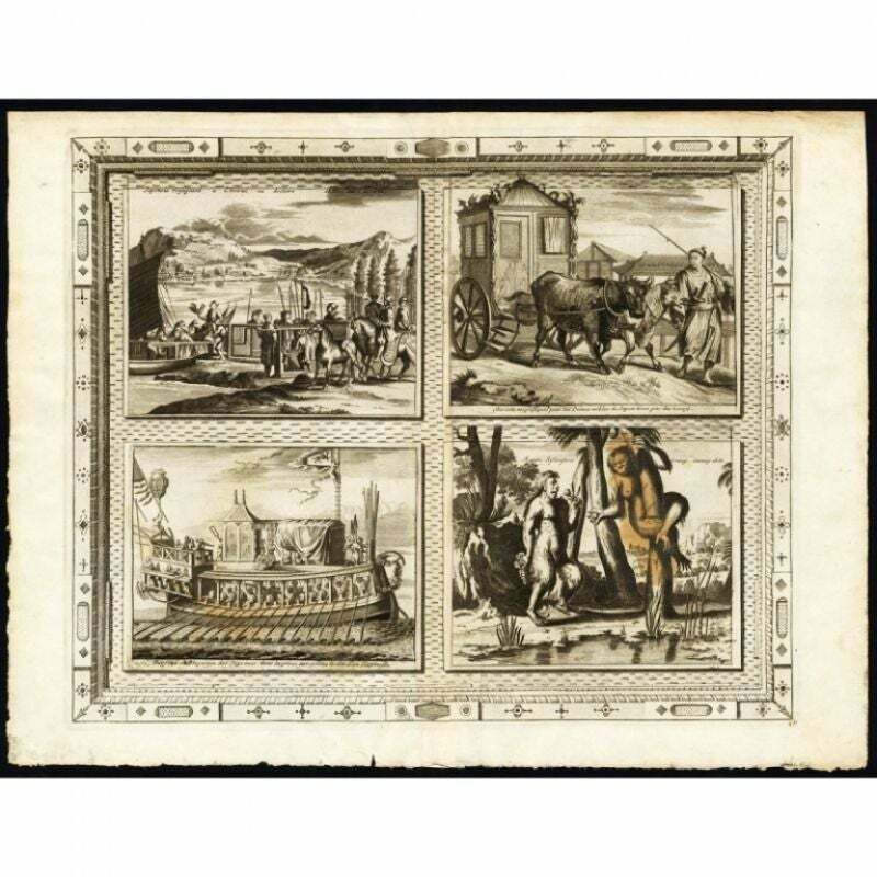 Antique Print With Four Japanese Views By Van Der Aa, 1725