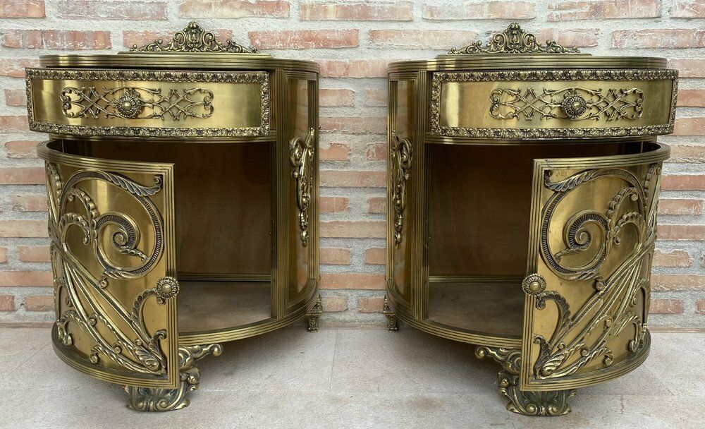 Antique Louis XVI Style Bronze And Brass Showcases Or Nightstands, 1890s, Set Of 2 photo Furniture