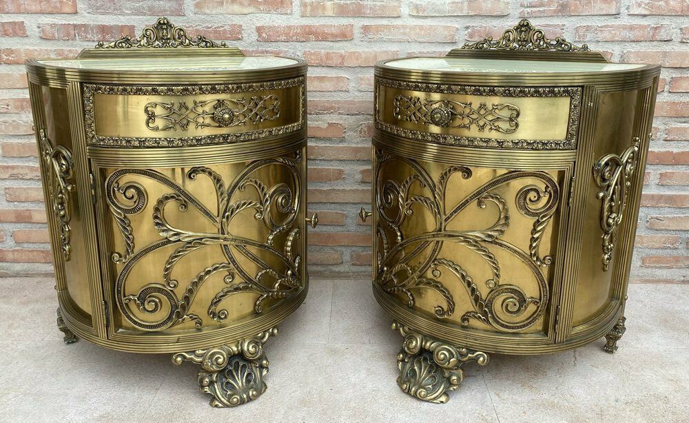 Antique Louis XVI Style Bronze And Brass Showcases Or Nightstands, 1890s, Set Of 2 photo furniture