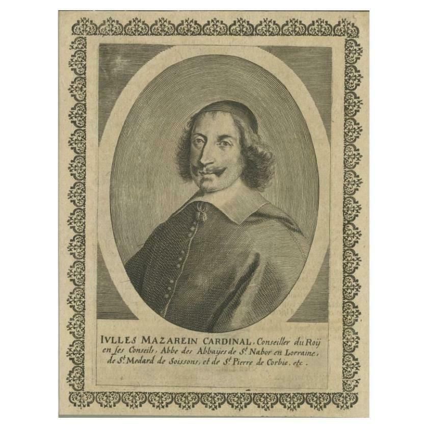 Antique Portrait Of Cardinal Jules Mazarin, Circa 1651