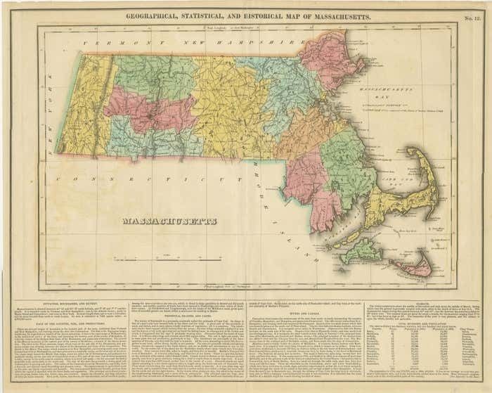 Antique Geographical, Historical And Statistical Map Of Massachusetts, 1822 photo furniture