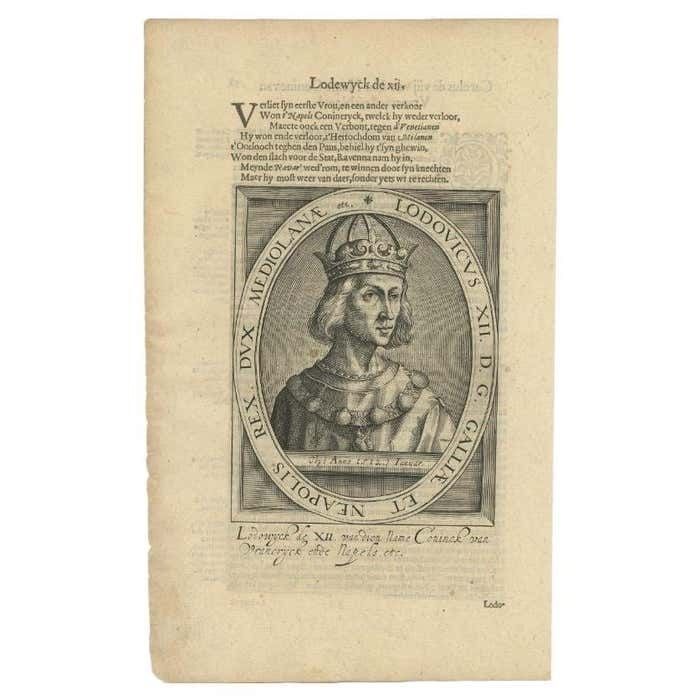 Antique Portrait Of Louis XII Of France By Janszoon, 1615