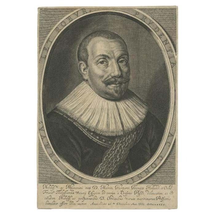 Antique Portrait Of Maarten Harpersz. Tromp By De Passe, 1639