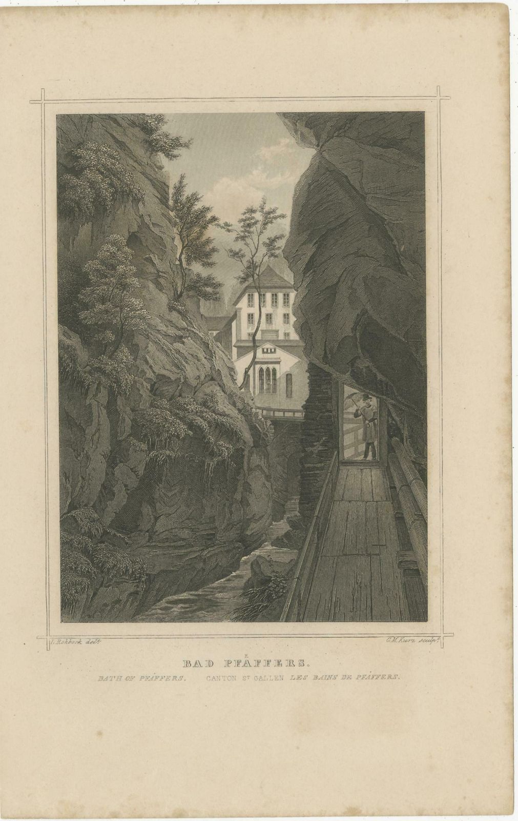 Antique Print Of Bad Pfäfers, St. Gallen, Switzerland photo furniture