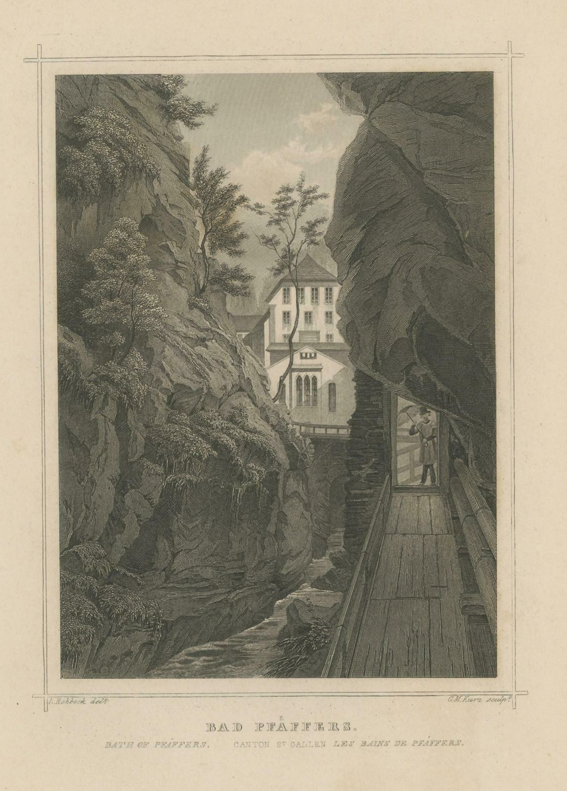Antique Print Of Bad Pfäfers, St. Gallen, Switzerland photo for sale