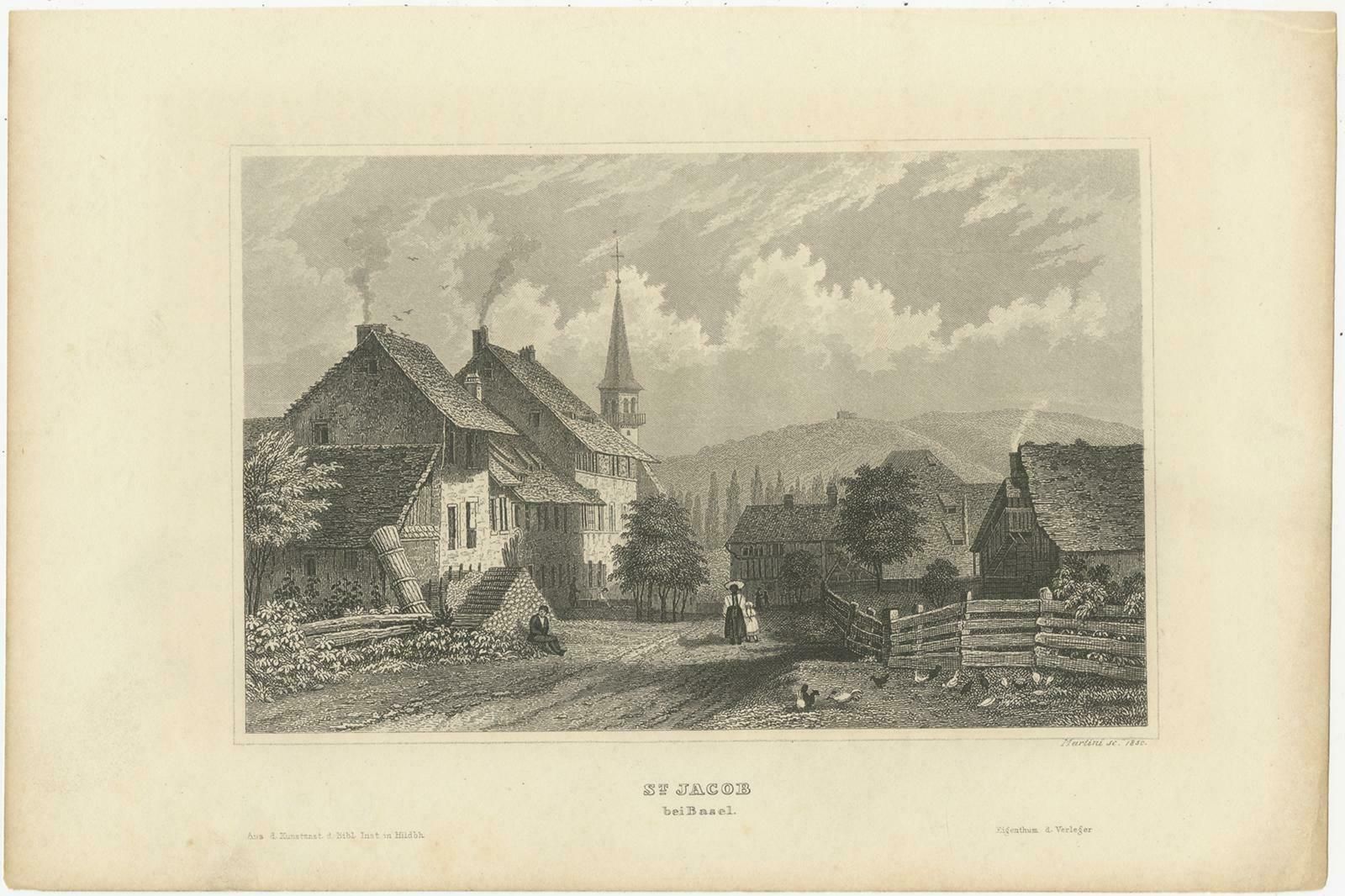 Antique Print Of St. Jacob, Near Basel, Switzerland photo furniture