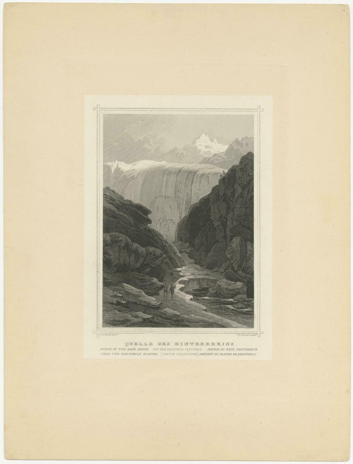 Antique Lithograph On Chine Collé Of The Source Of The Back Rhine, Graubünden photo furniture