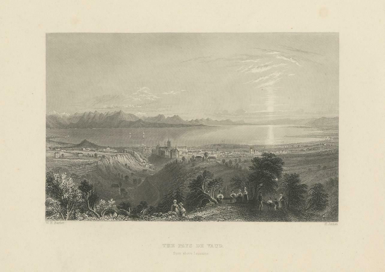 Antique Print Of Of Vaud From Lausanne Switzerland photo for sale