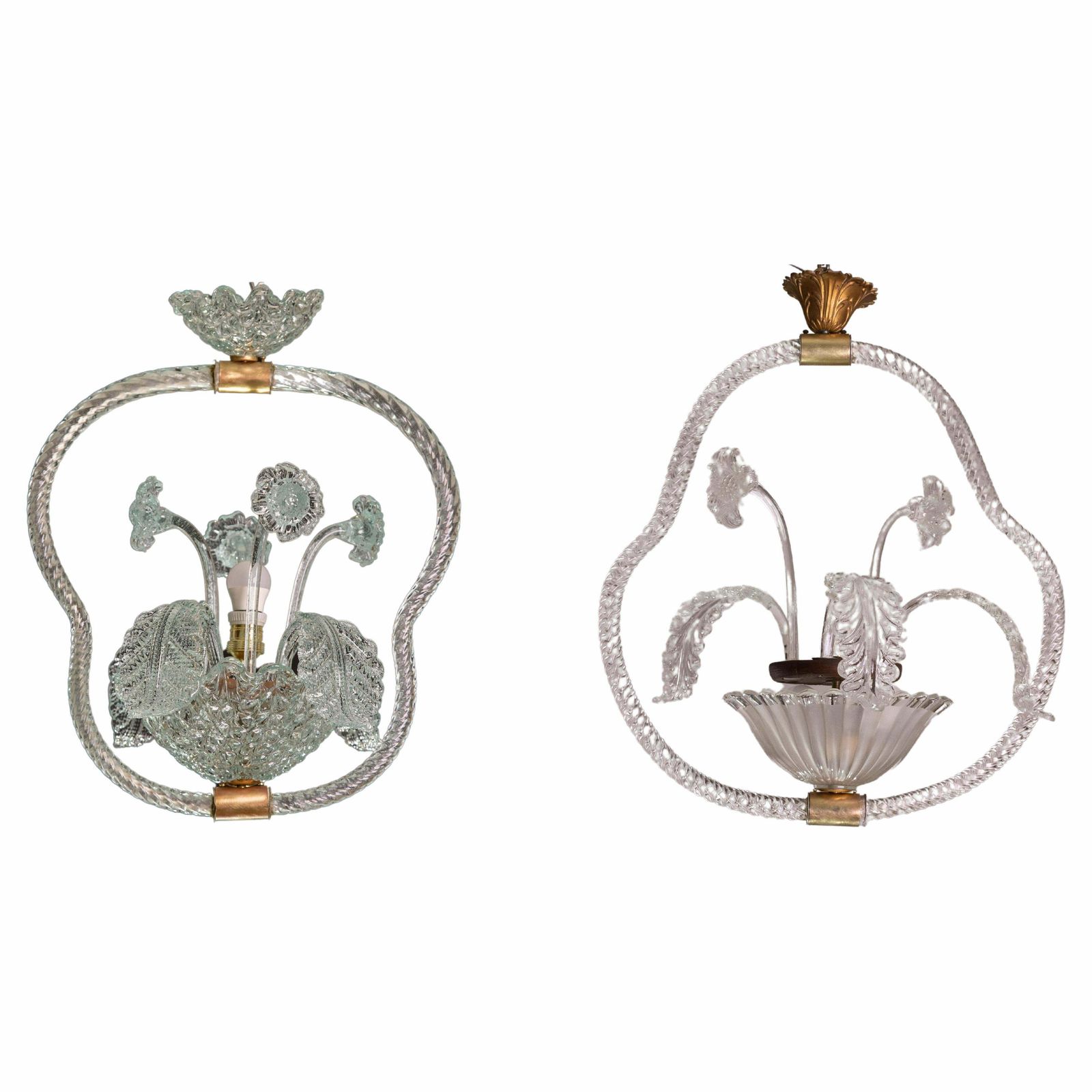Set Of 2 Rare Blue And Trasparent Barovier E Toso Light With Flowers, 1940s photo vinterior