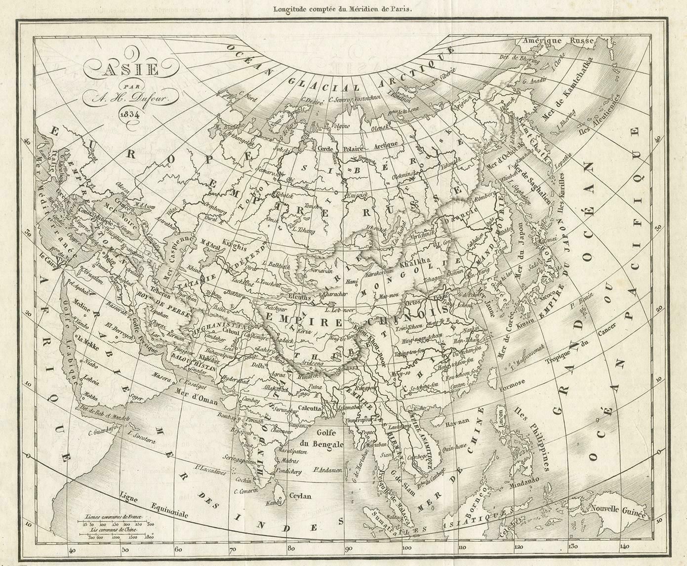 Antique Map Of Asia By Dufour Circa 1834 photo for sale