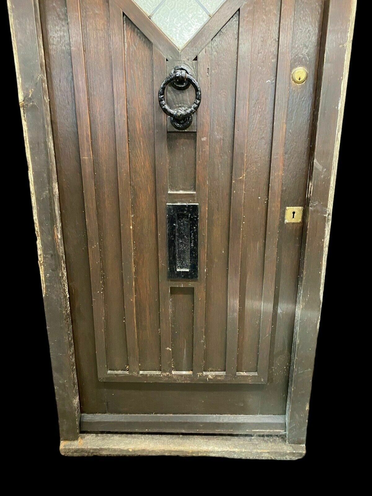 Solid Oak Stained Glass Front Door + Frame Antique Period Reclaimed Old Leaded photo 2237.0