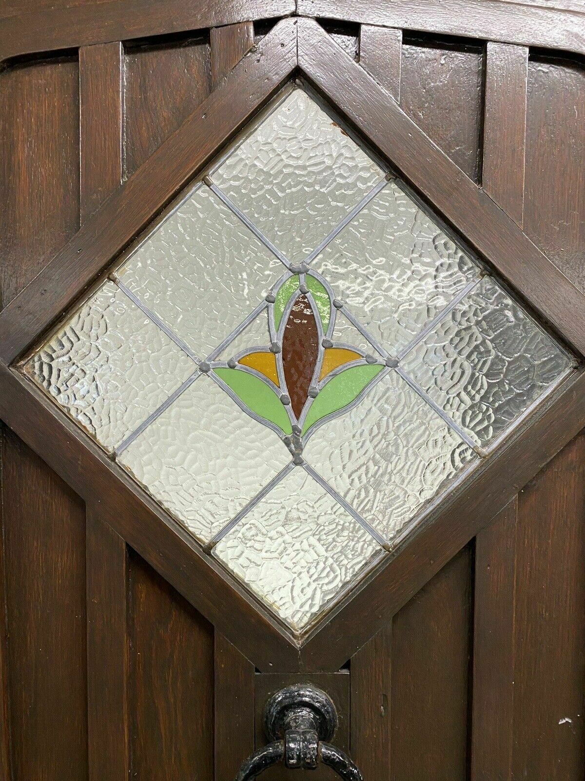 Solid Oak Stained Glass Front Door + Frame Antique Period Reclaimed Old Leaded photo vinterior