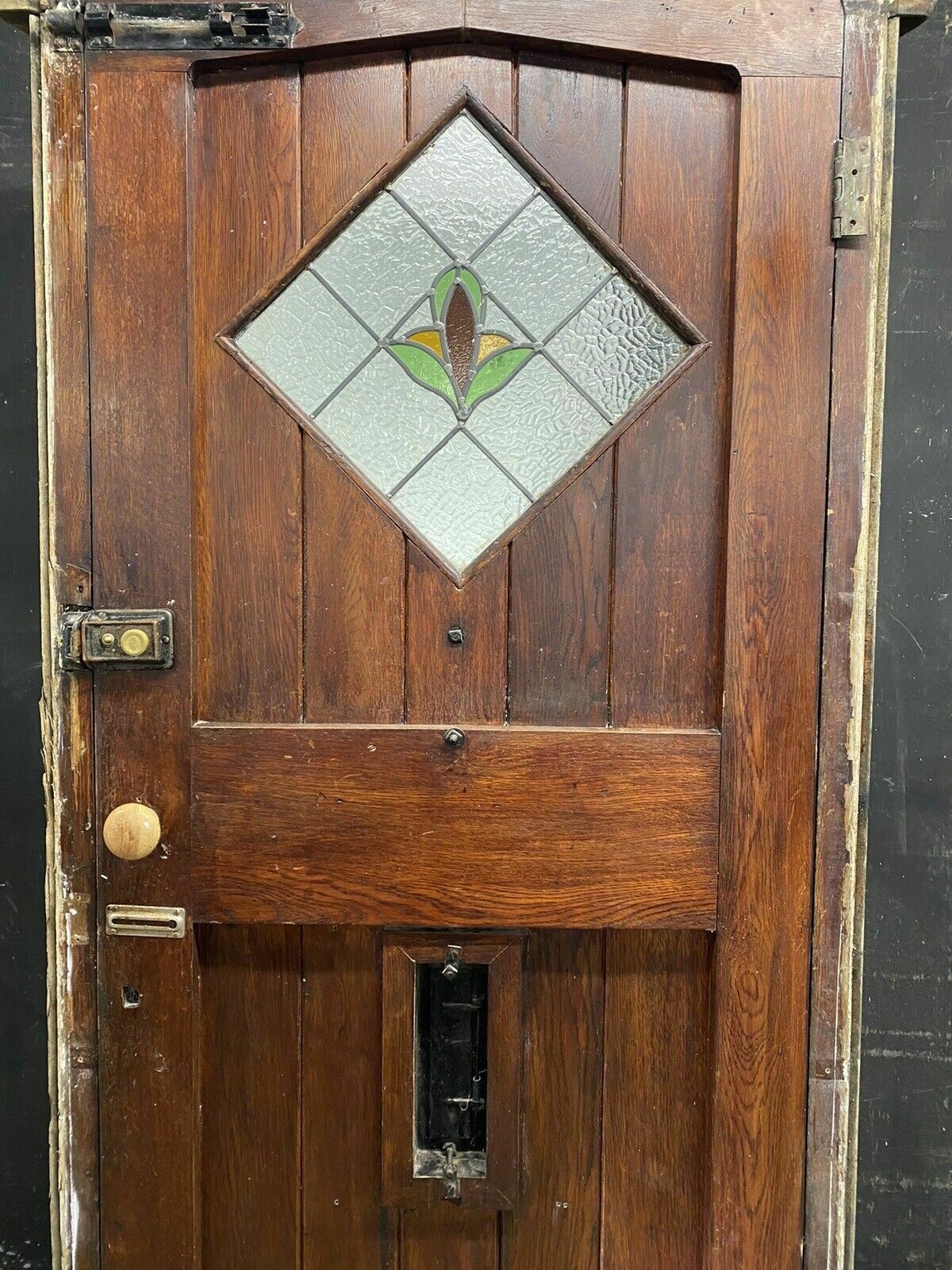 Home Fixtures Solid Oak Stained Glass Front Door + Frame Antique Period Reclaimed Old Leaded photo