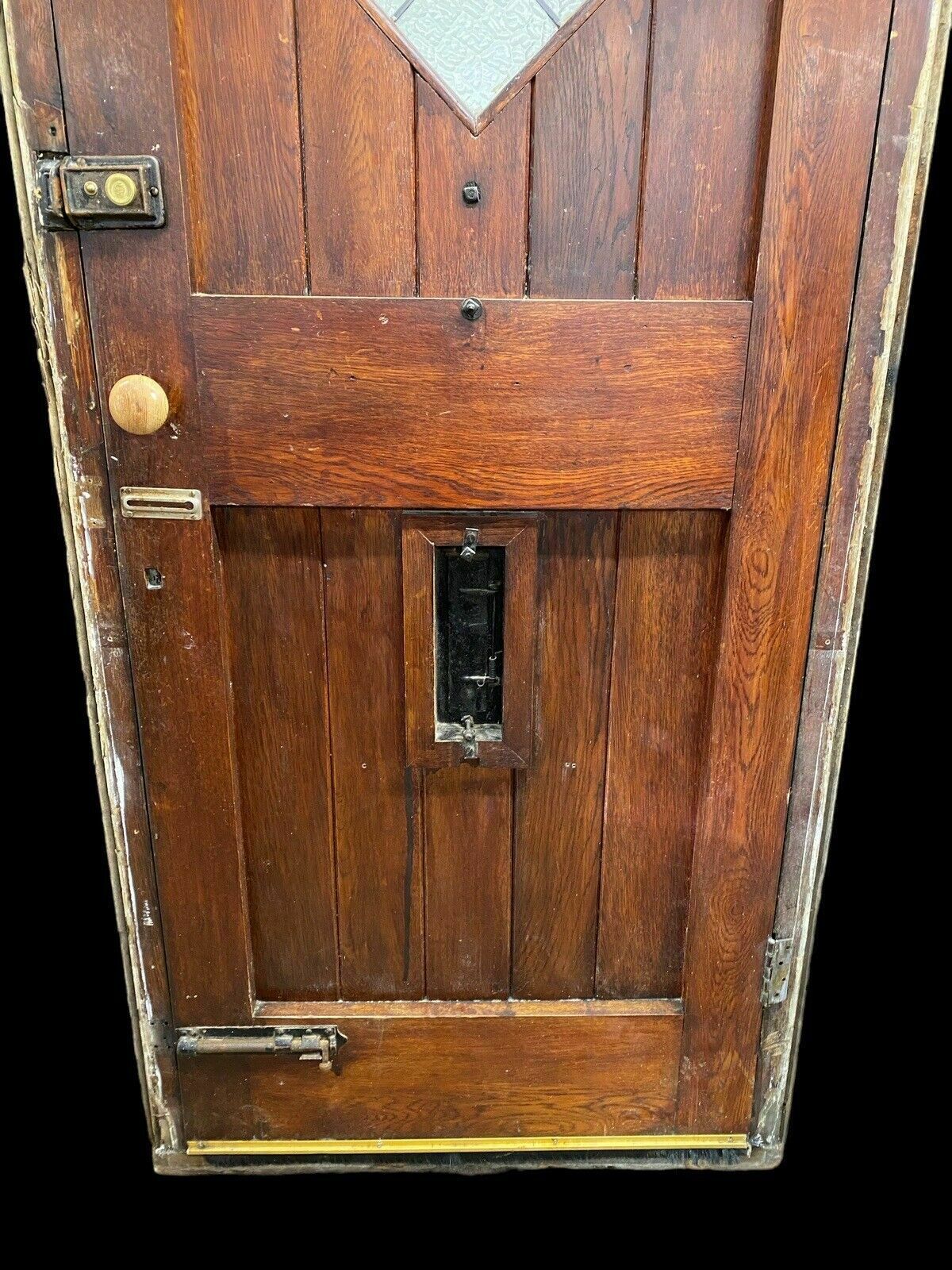 2237.0 Solid Oak Stained Glass Front Door + Frame Antique Period Reclaimed Old Leaded photo