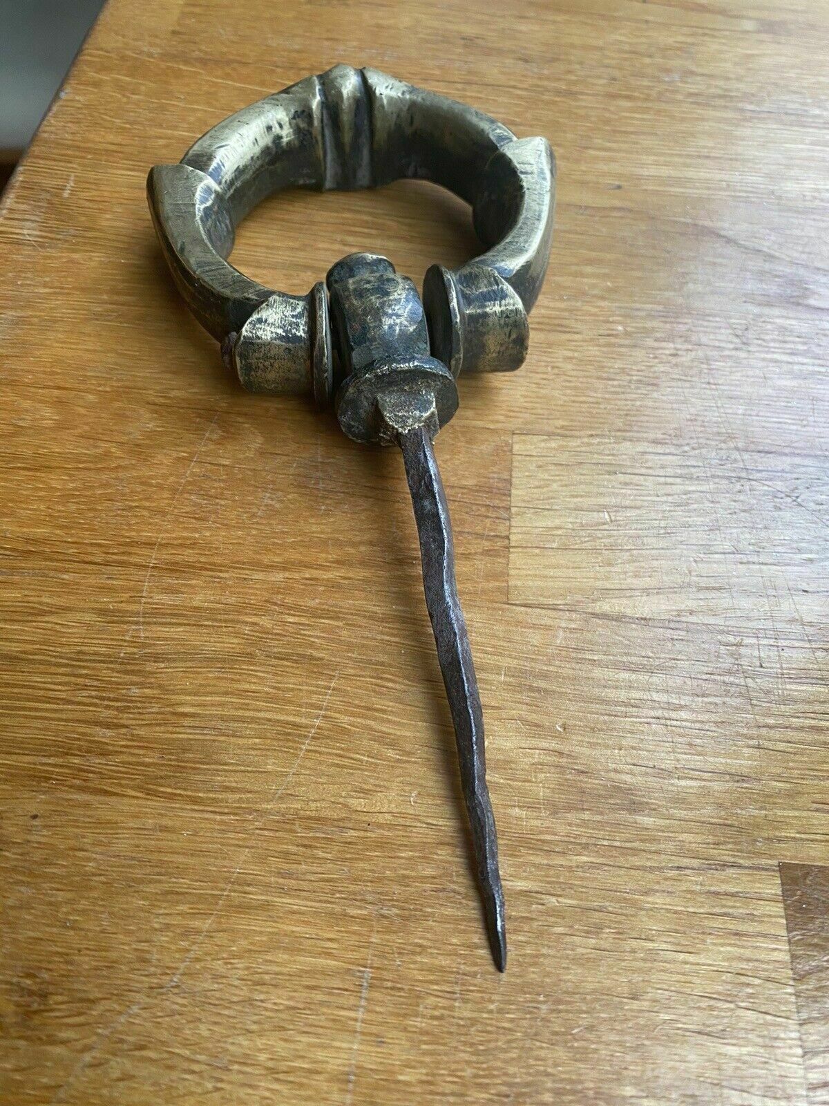 Very Rare Antique Brass Door Ring Pull Handle 1600s Period Reclaimed Spiked photo furniture