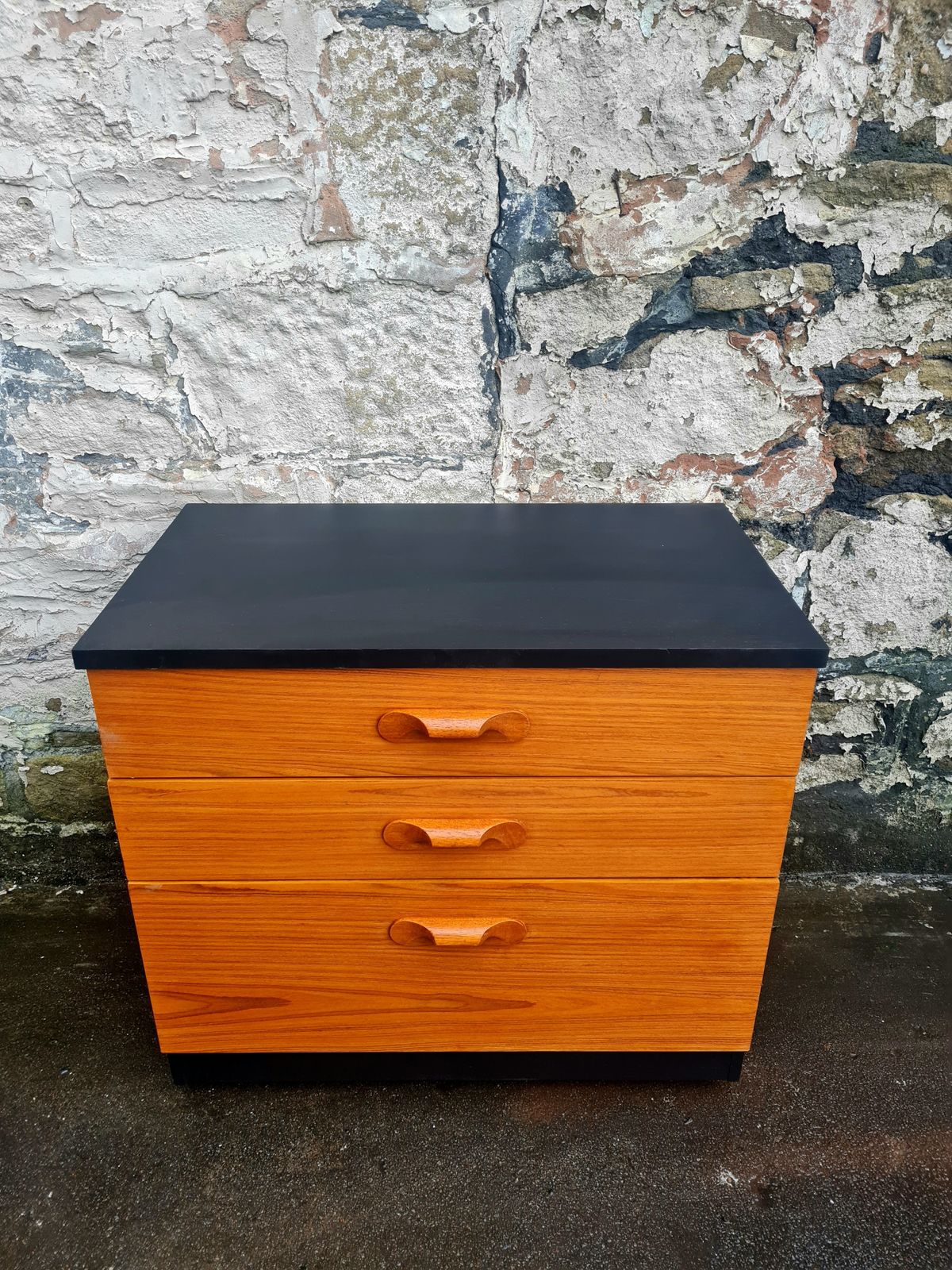 Austinsuite Chest Of Drawers Three Drawer Oak And Black Cabinet Mid Century Furniture photo furniture