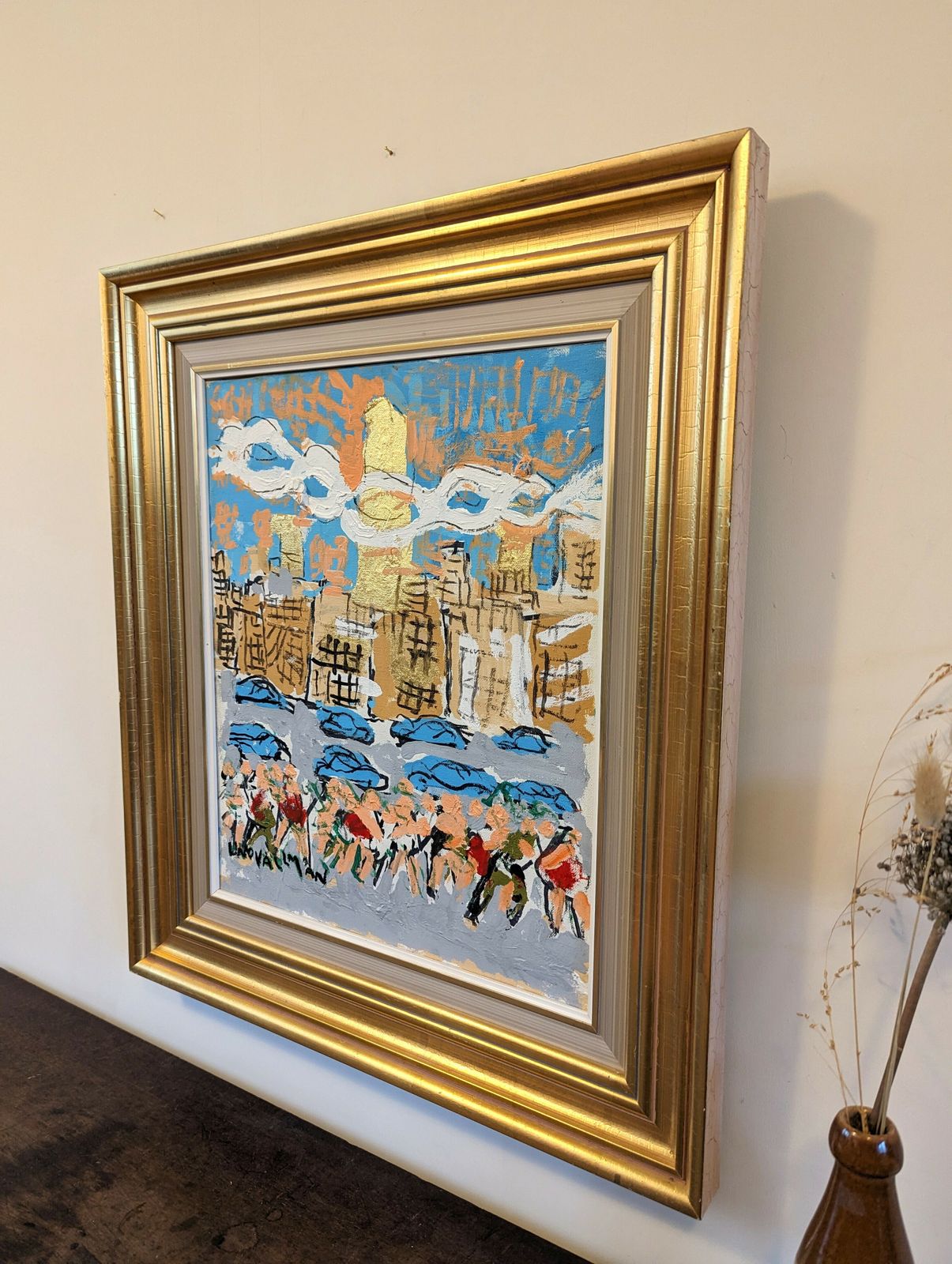 City Tour Oil Painting, 1990s, Vintage photo Art