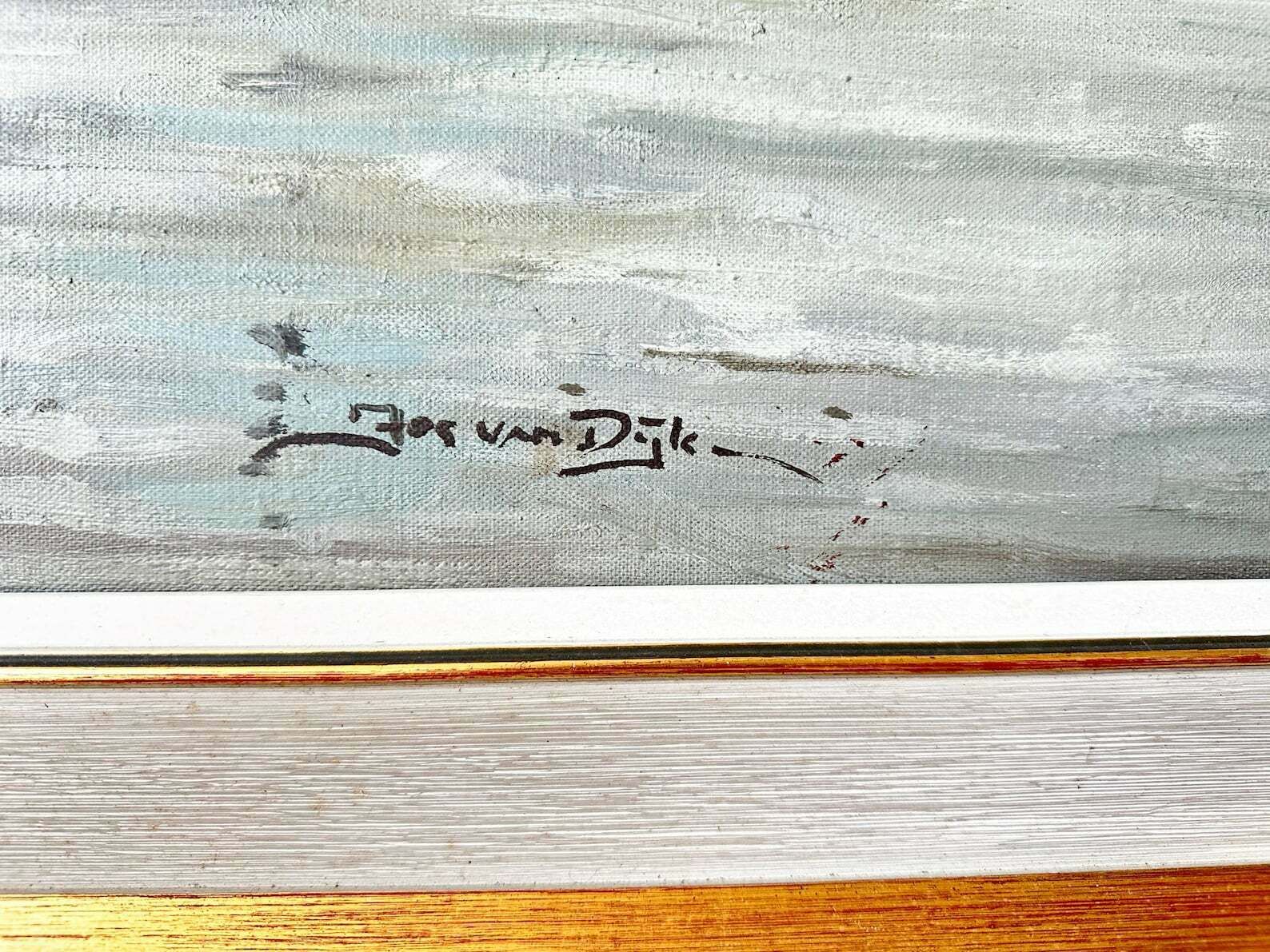 Vintage Original Oil Painting, Jos Van Dijk, Dutch School, Coastal Landscape photo for sale