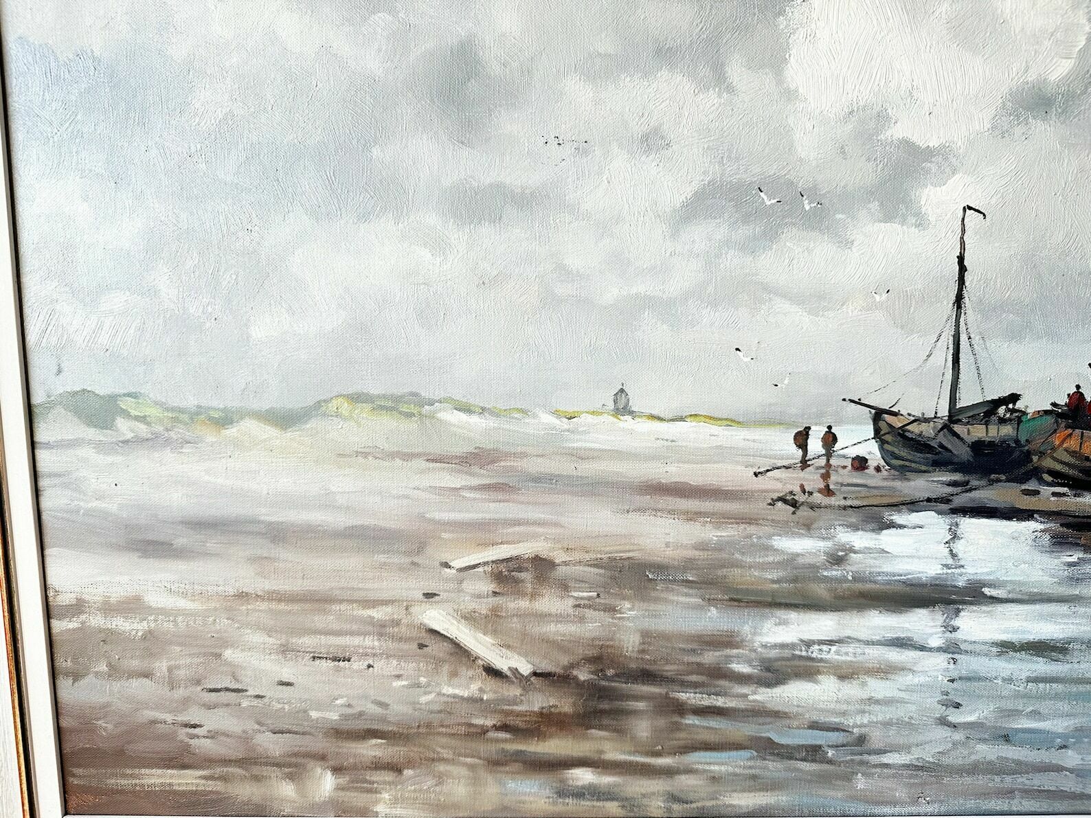 Vintage Original Oil Painting, Jos Van Dijk, Dutch School, Coastal Landscape photo 438.0