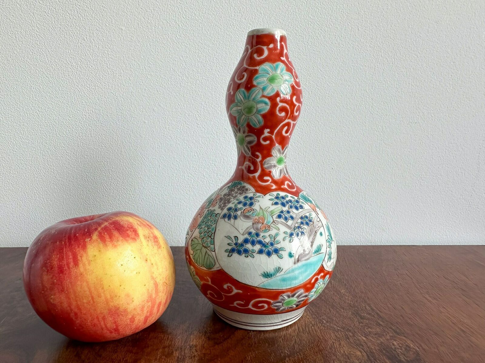 Rare Antique Japanese Kutani Porcelain Double Gourd Vase, 6.5" High, Japanese Vasе, Oriental Vase, Arita Japanese Vase photo 140.0