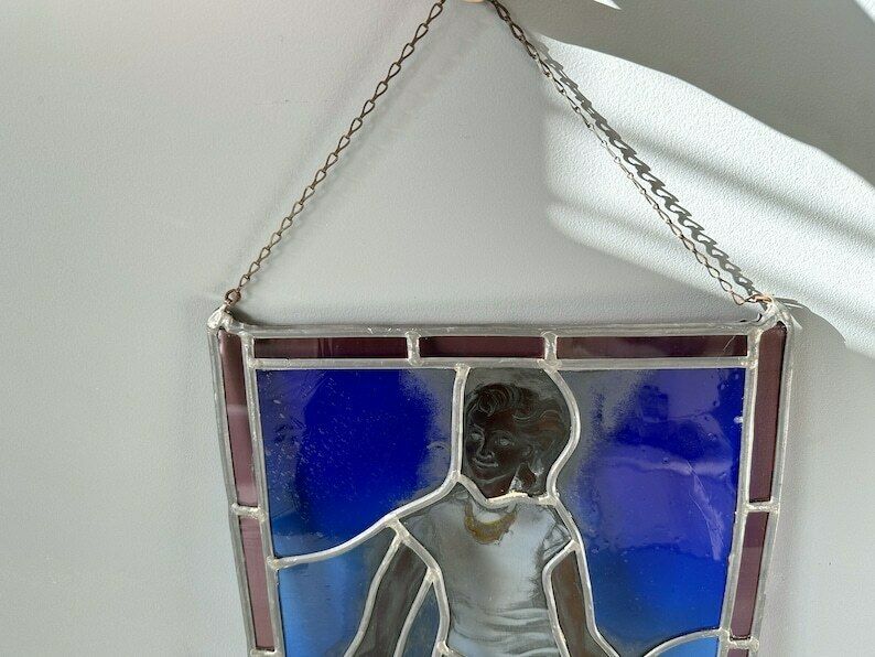 Vintage Stained Glass Sun Catcher, Vintage Suncatcher, Stained Glass Window Hanging 18"X12" photo 125.0