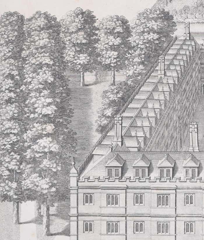 Clare College, Cambridge 1690 Aerial View Engraving By David Loggan 1690 photo furniture