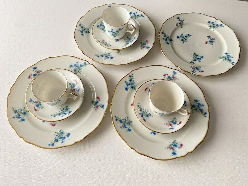 Antique French Set Of 3 Coffee Cup Trio   Mace   1860s   Porcelain Tea Trio photo furniture
