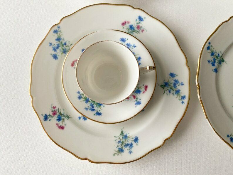 Antique French Set Of 3 Coffee Cup Trio   Mace   1860s   Porcelain Tea Trio photo for sale