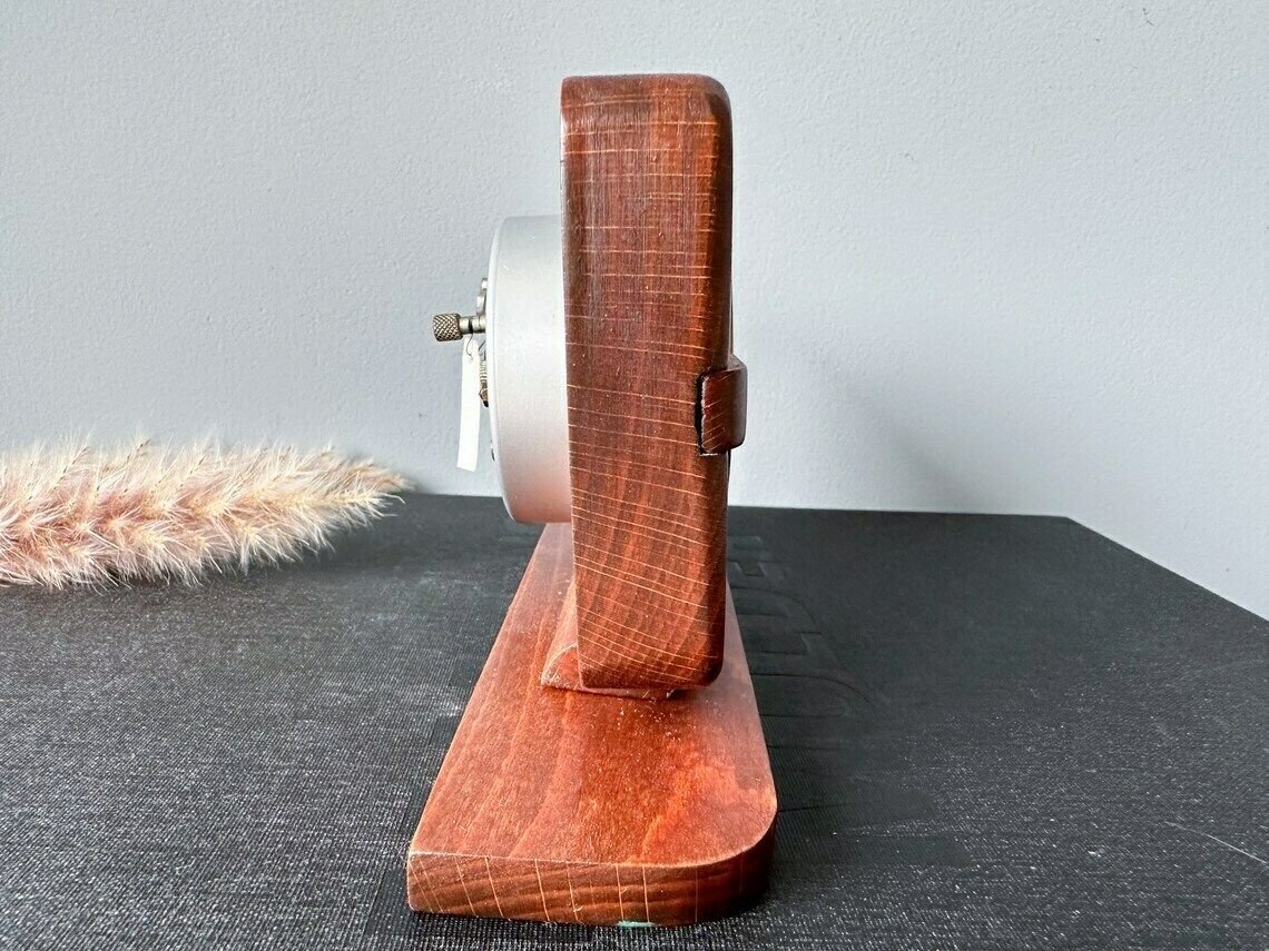 Vintage Wooden Desk Alarm Clock Record, Retro Mid Century Decor, Vintage Decor, Wind Up Clock photo buy