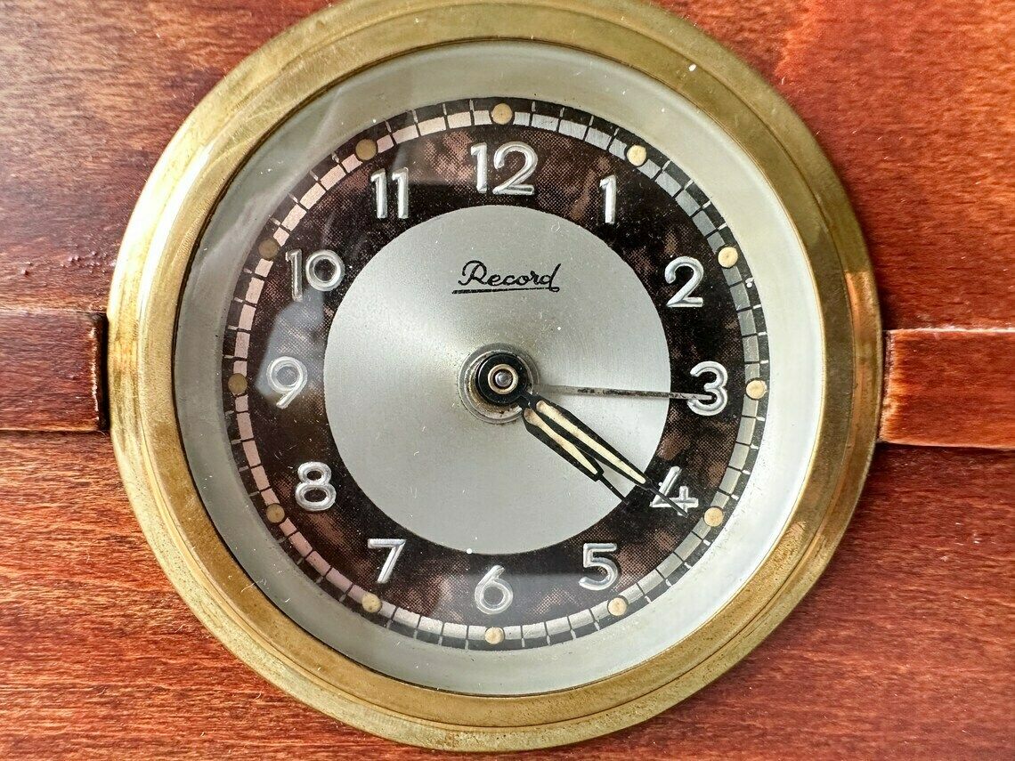 photo for sale Vintage Wooden Desk Alarm Clock Record, Retro Mid Century Decor, Vintage Decor, Wind Up Clock