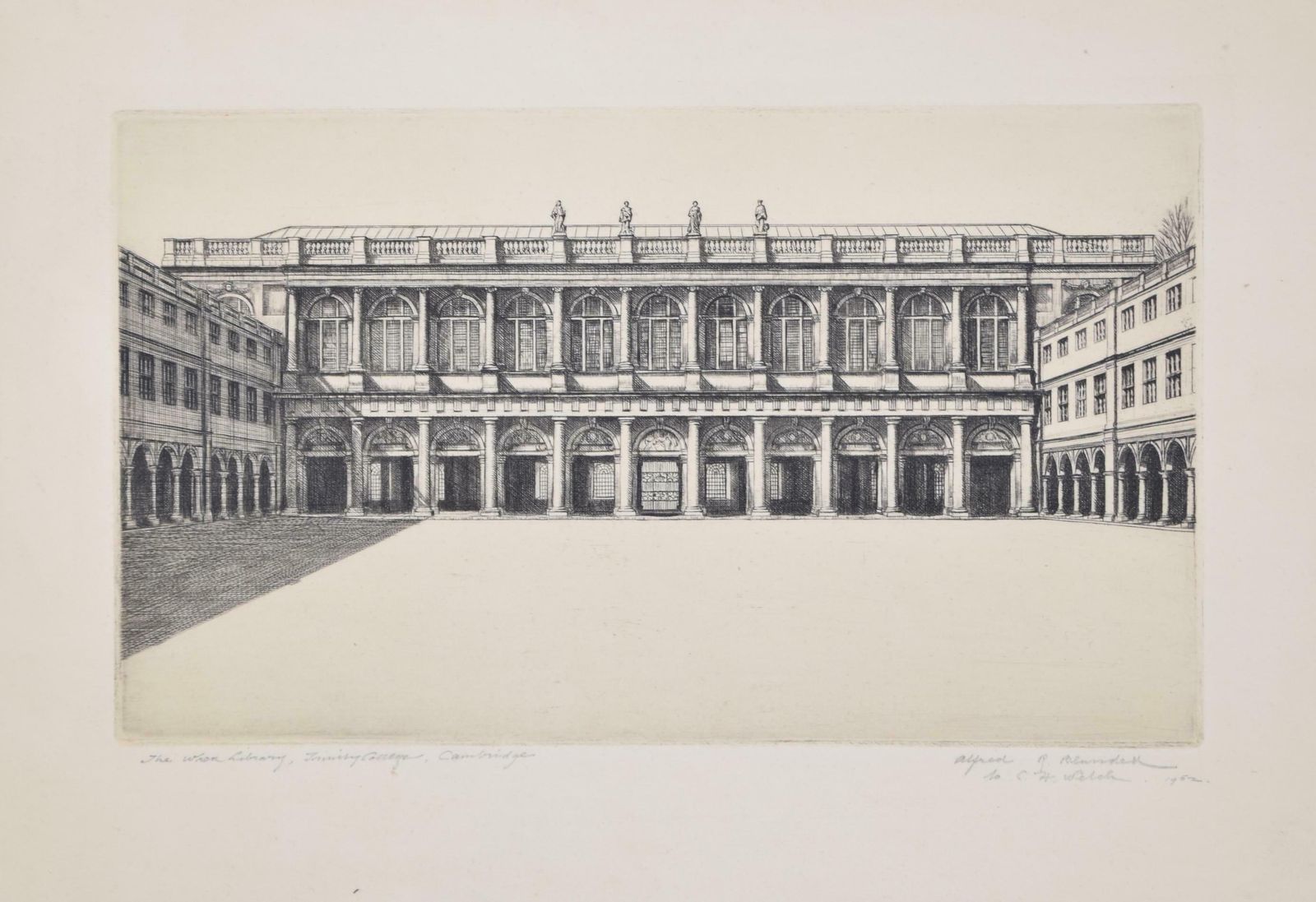 Alfred Blundell The Wren Library, Trinity College, Cambridge Etching By Alfred Blundell