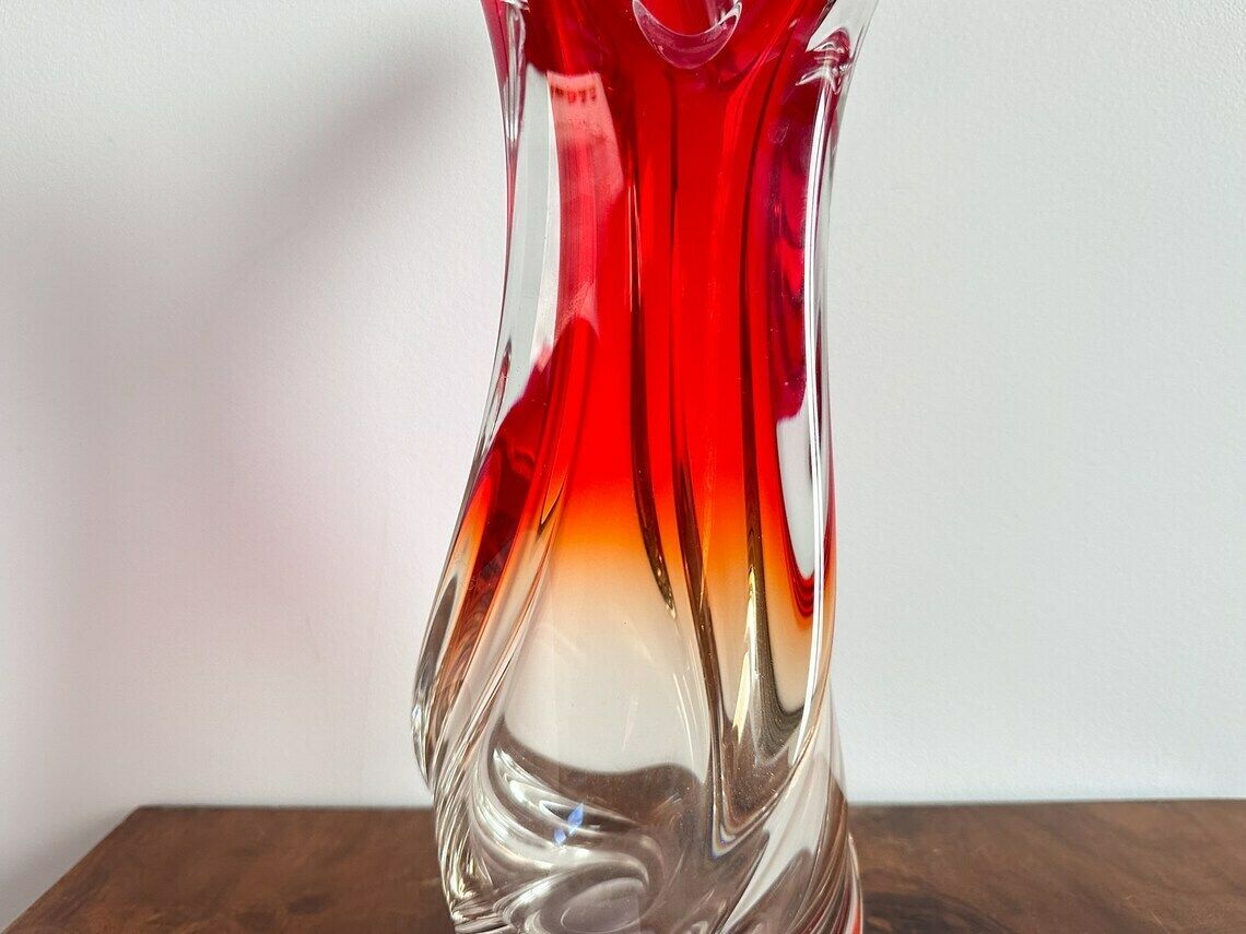 Rare Vintage Vase Artisanat Belge Braine Le Comte, Twisted Glass Vase, Mouth Blown Vase, Unique Gift, Mid Century Vase photo vinterior