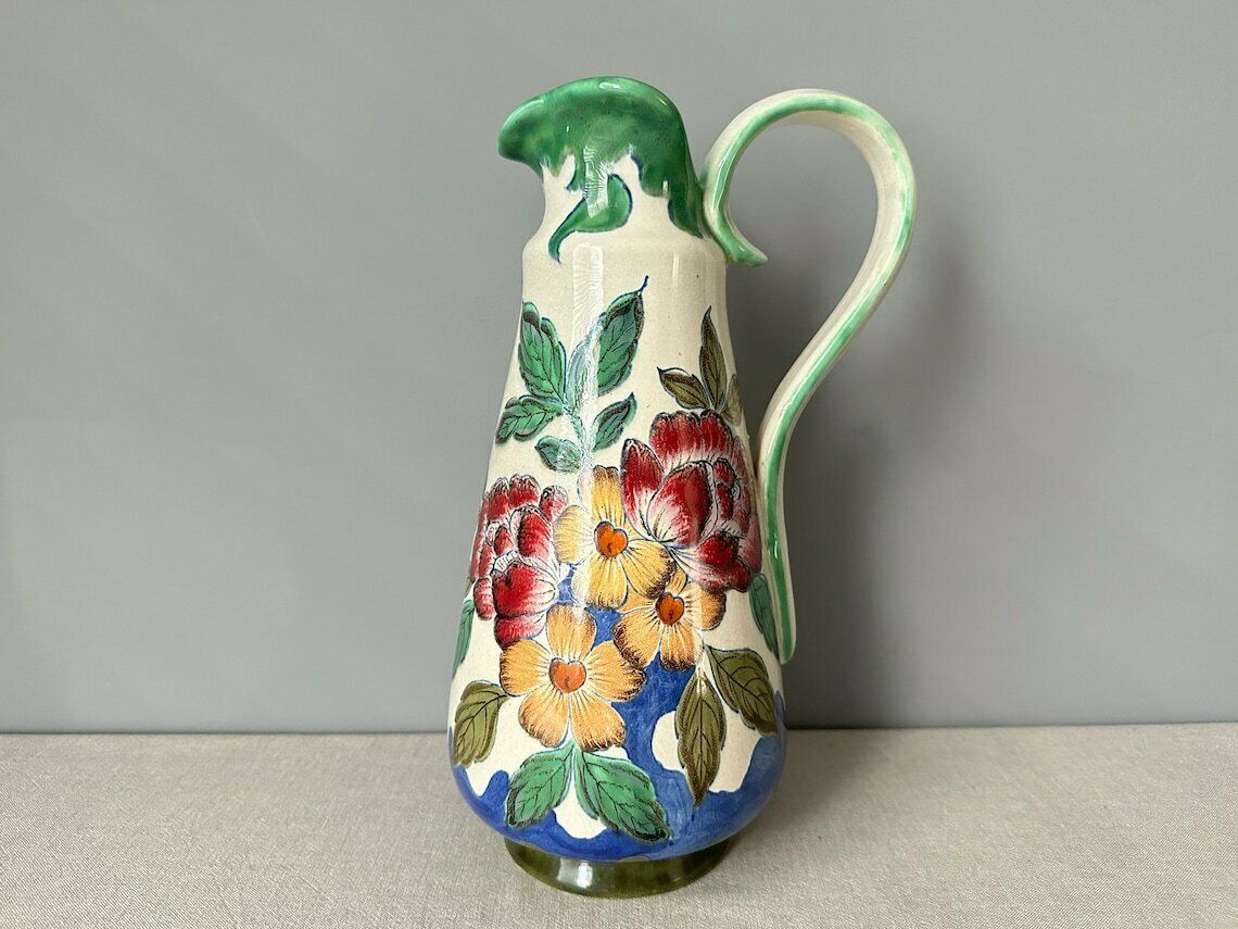 Vintage Large Hand Painted Jug/Pitcher Vase By Pzh   Plateelbakkerij Zuid Holland, Plomia Series