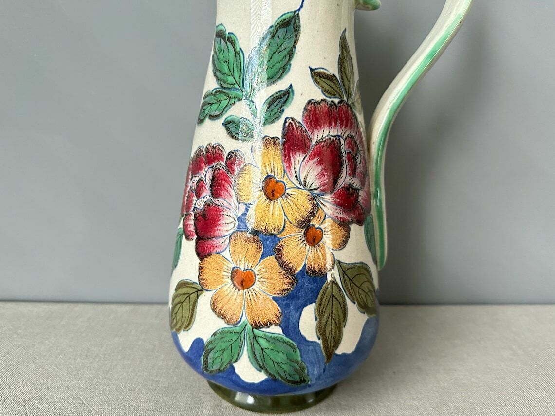 Vintage Large Hand Painted Jug/Pitcher Vase By Pzh   Plateelbakkerij Zuid Holland, Plomia Series photo furniture