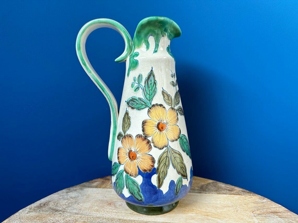 Vintage Large Hand Painted Jug/Pitcher Vase By Pzh   Plateelbakkerij Zuid Holland, Plomia Series photo vintage