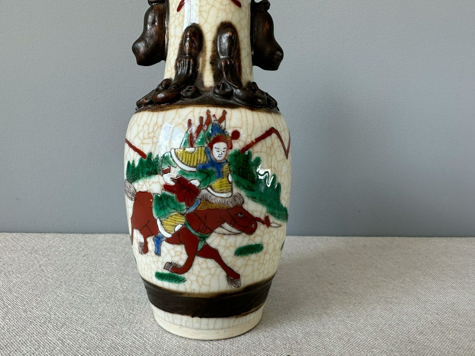 Vintage Chinese Nanjing Small Vase, Vintage Chinese Ceramics, Nanking Vase, Chinese Crackle Glaze Ceramic Vases photo furniture