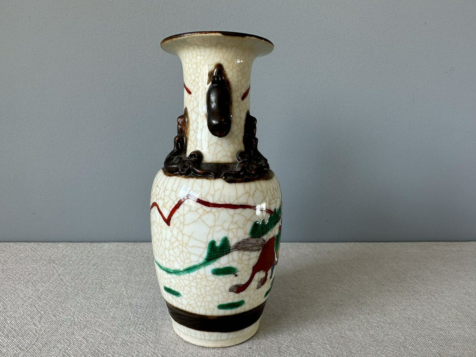 Vintage Chinese Nanjing Small Vase, Vintage Chinese Ceramics, Nanking Vase, Chinese Crackle Glaze Ceramic Vases photo 75.0