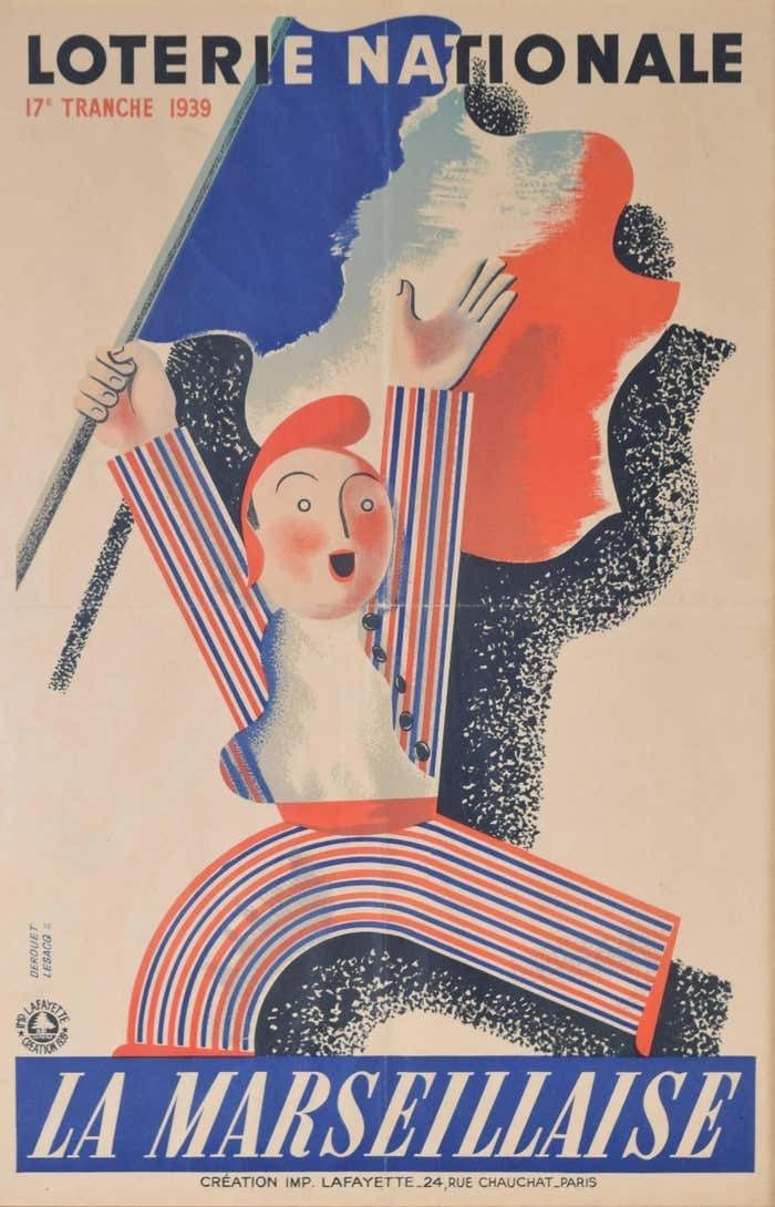 Loterie Nationale La Marseillaise Original Vintage Poster By Edgard Derouet 1939