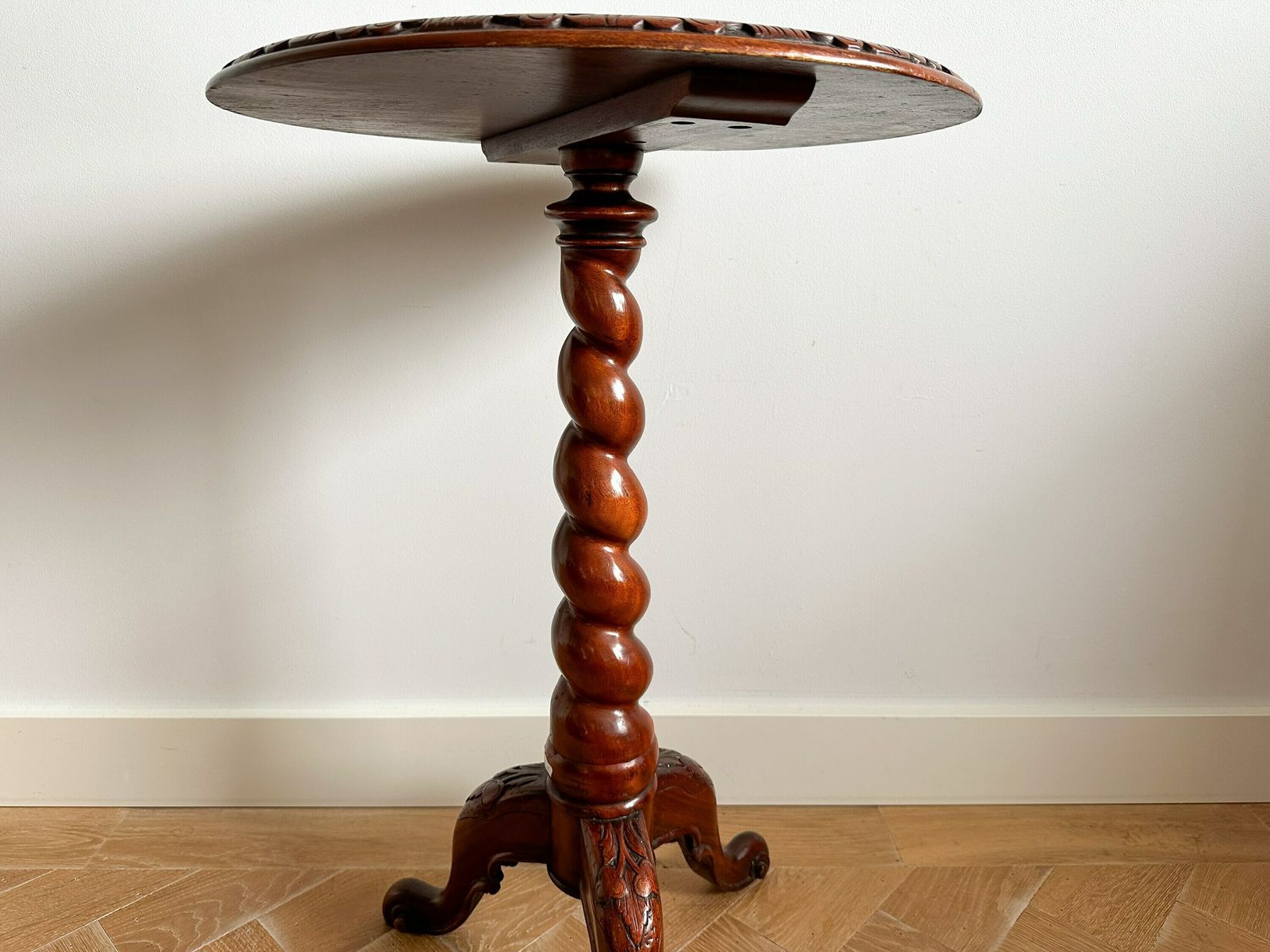 Vintage Mahogany Barley Twist Coffee Table With Carved Decor, Barley Twist Wine Table, Occasional Table photo Furniture