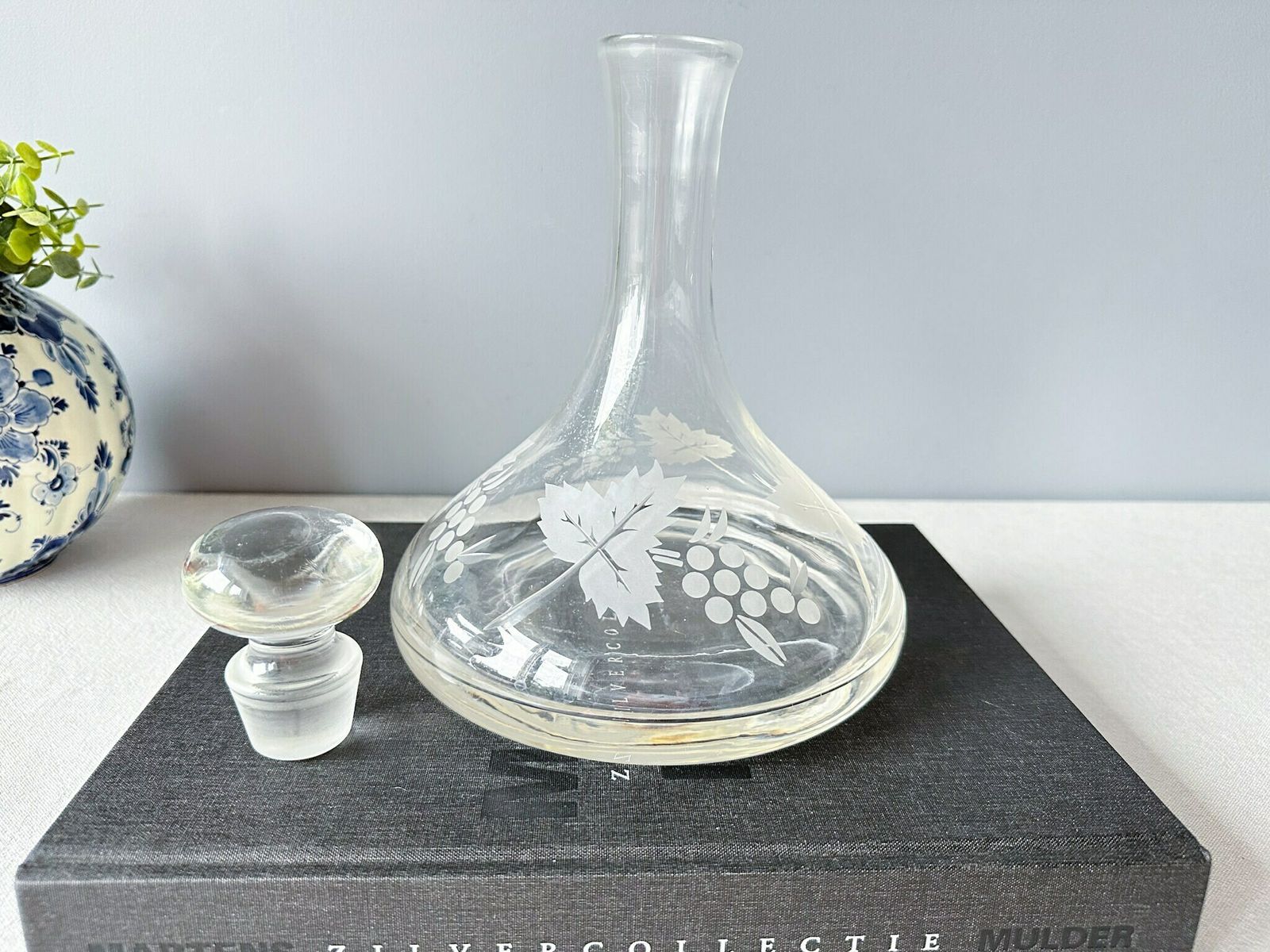 photo furniture Vintage Glass Wine Decanter, Mid Century Glass Decanter, Grapes And Leaves Decor