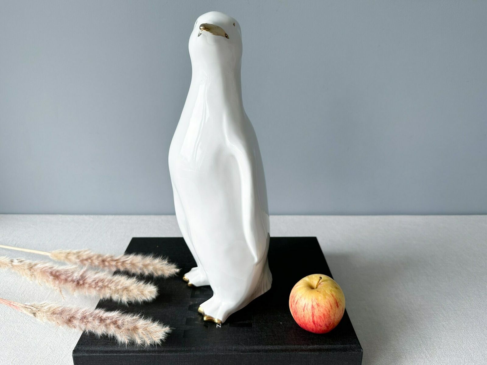 Vintage Large Art Deco Ceramic Pinguin, Vintage Porcelain Pinguin, Art Deco Figurine, White Glazed Ceramic Sculpture