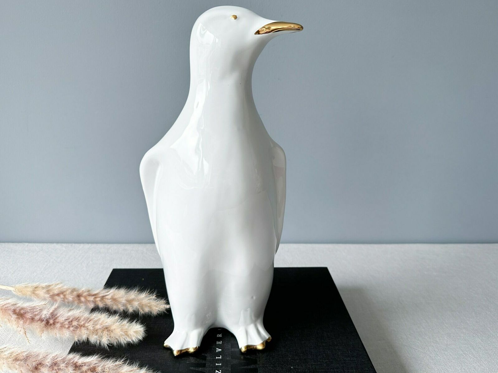 Vintage Large Art Deco Ceramic Pinguin, Vintage Porcelain Pinguin, Art Deco Figurine, White Glazed Ceramic Sculpture photo vintage