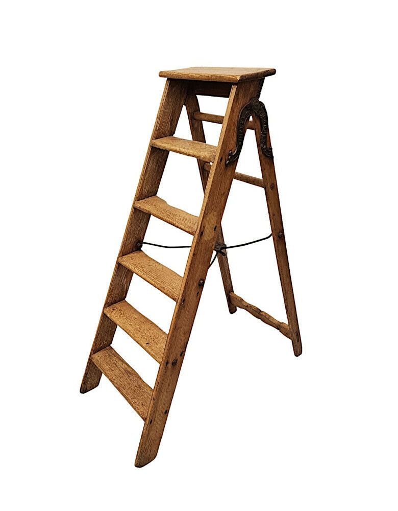 A Very Fine And Unusual 19th Century Pine Step Ladder Or Library Steps