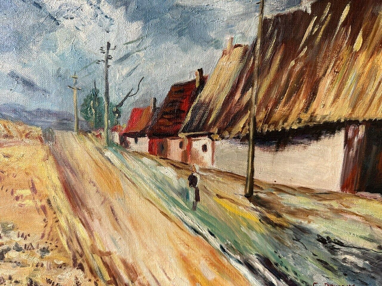 Vintage Original Oil Painting, Country Landscape, 29.5" X 25.5", Country Painting, Cottage Painting, Farmhouse Decor photo for sale