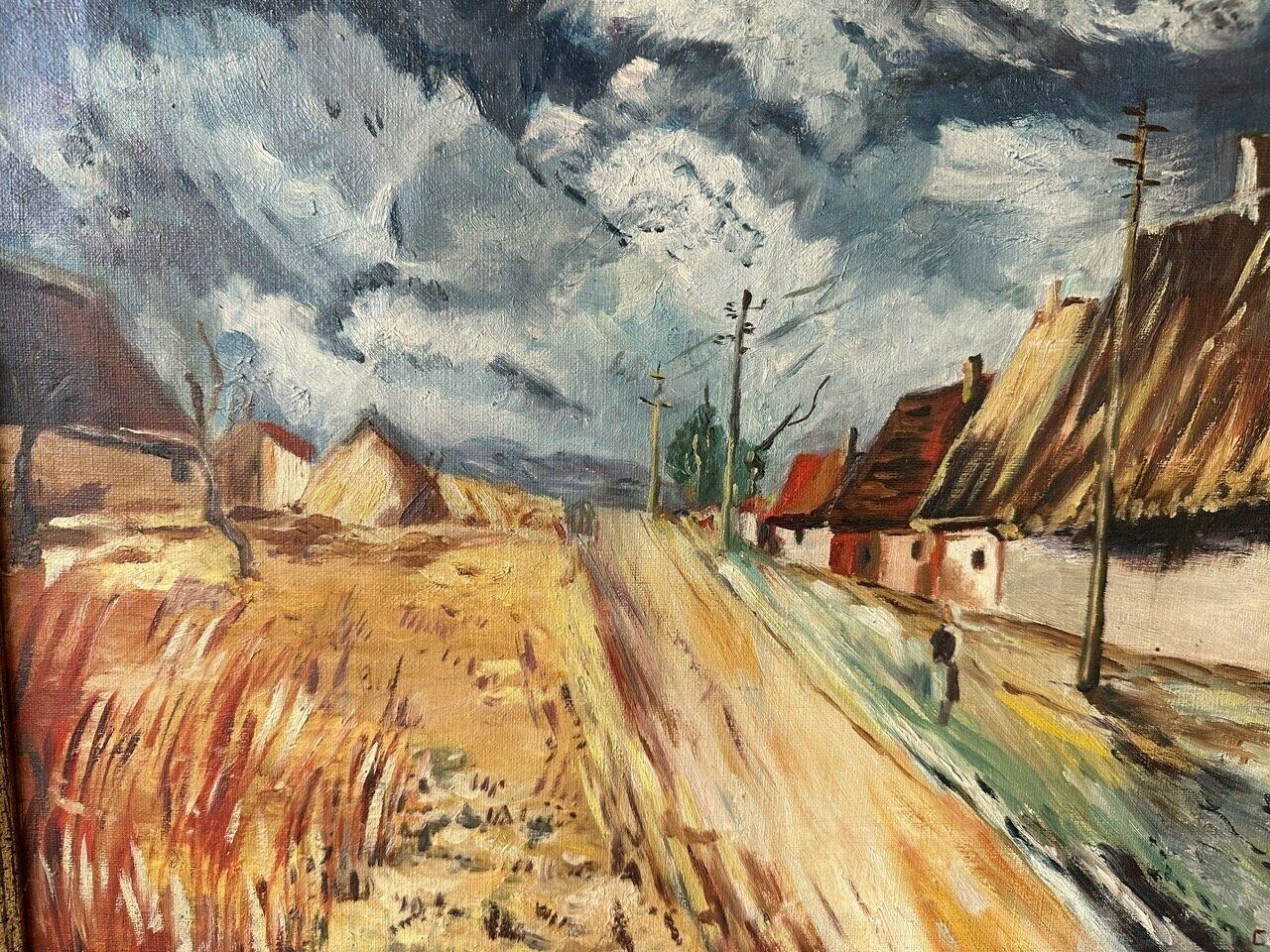 Vintage Original Oil Painting, Country Landscape, 29.5" X 25.5", Country Painting, Cottage Painting, Farmhouse Decor photo Art
