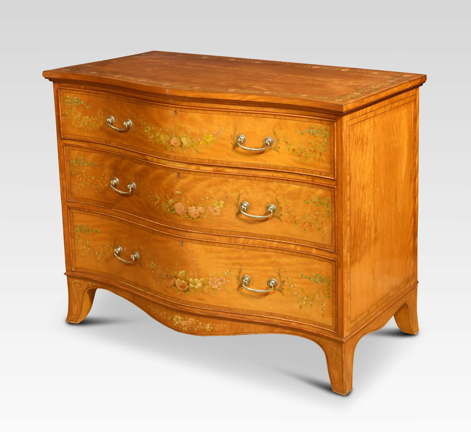 Painted Satinwood Serpentine Chest Of Drawers photo for sale