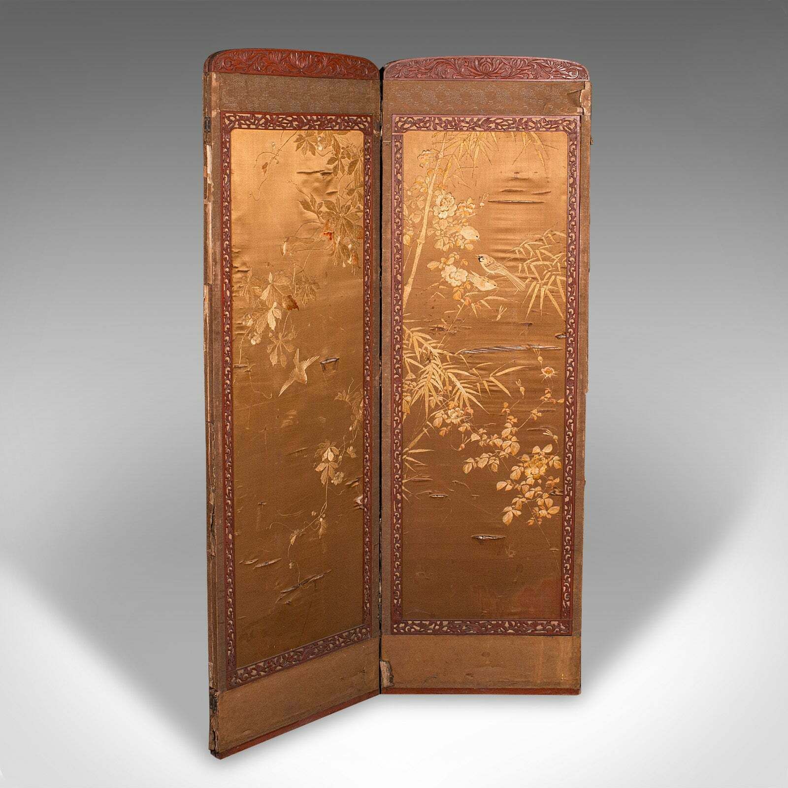 Antique Photographic Prop Screen, Japanese, Silk Cotton, Room Divider, Victorian photo for sale