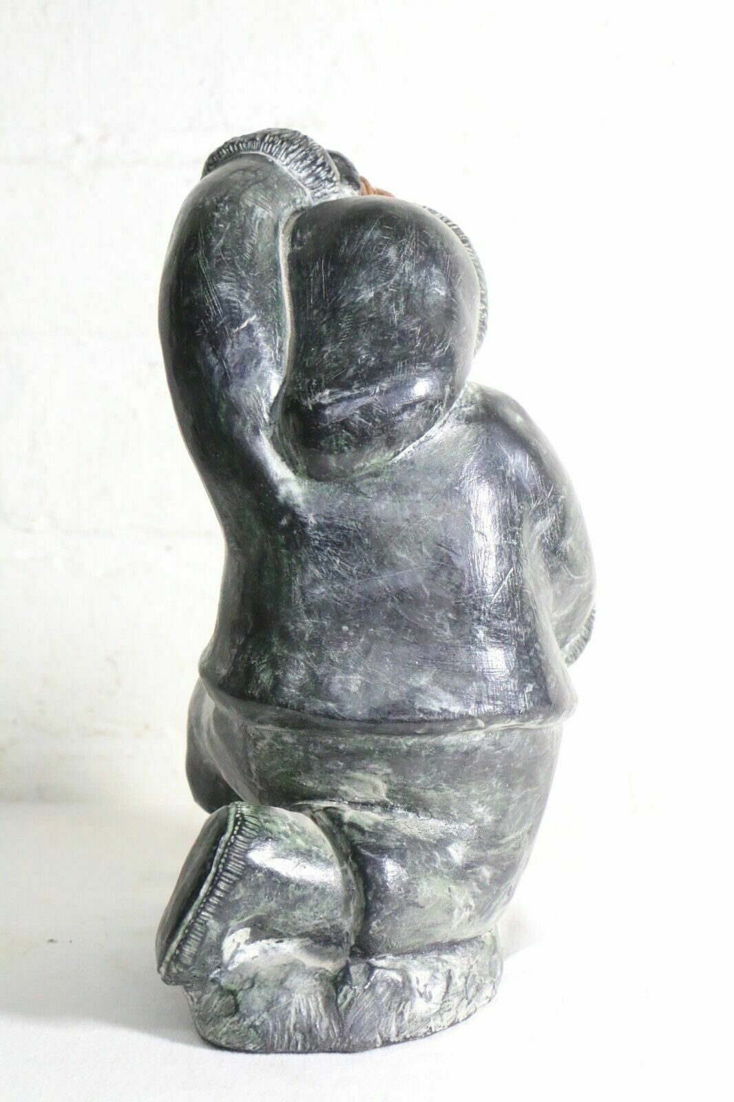 Genuine Eskimo Inuit Wolf Original Folk Art Sculpture Stone Carving Seal Hunter photo for sale