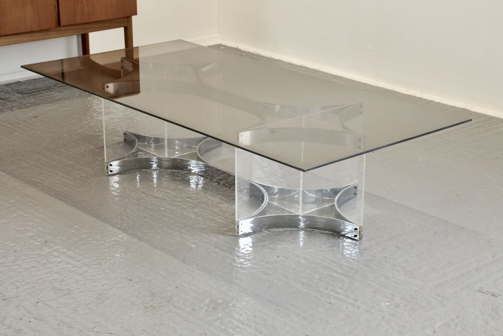 photo for sale Alessandro Albrizzi, Fine Mid Century Chrome Plated Steel & Lucite Coffee Table
