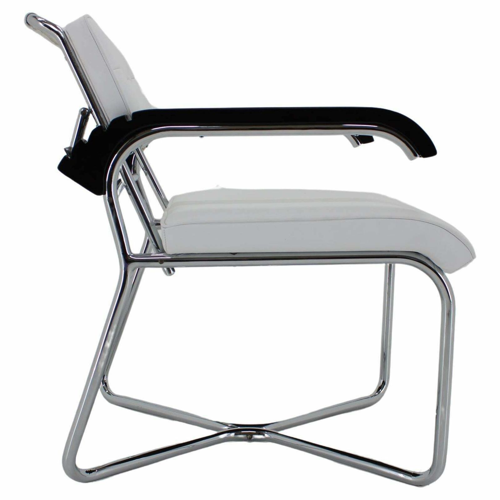 1940s Rare Restored Bauhaus Chrome Plated Adjustable Armchair In White Leather